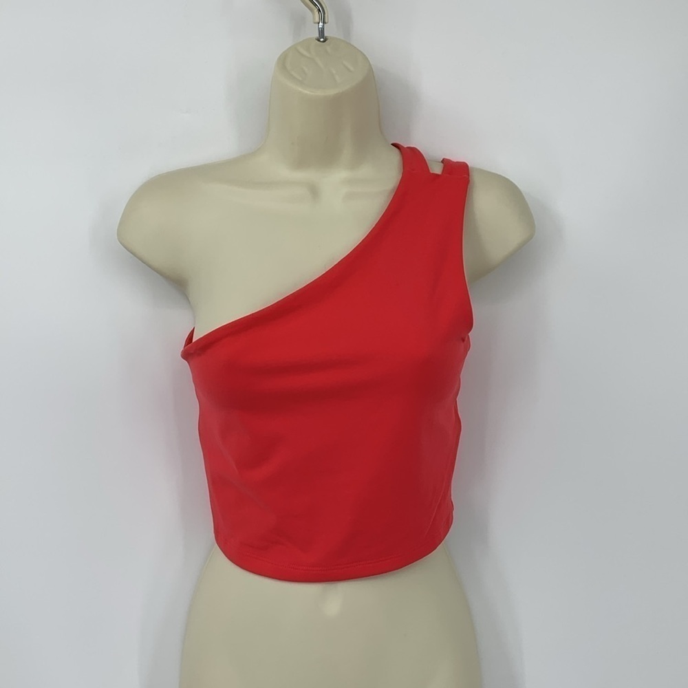 Susana Monaco one shoulder double strap cropped top shirt stretch tank red Small
